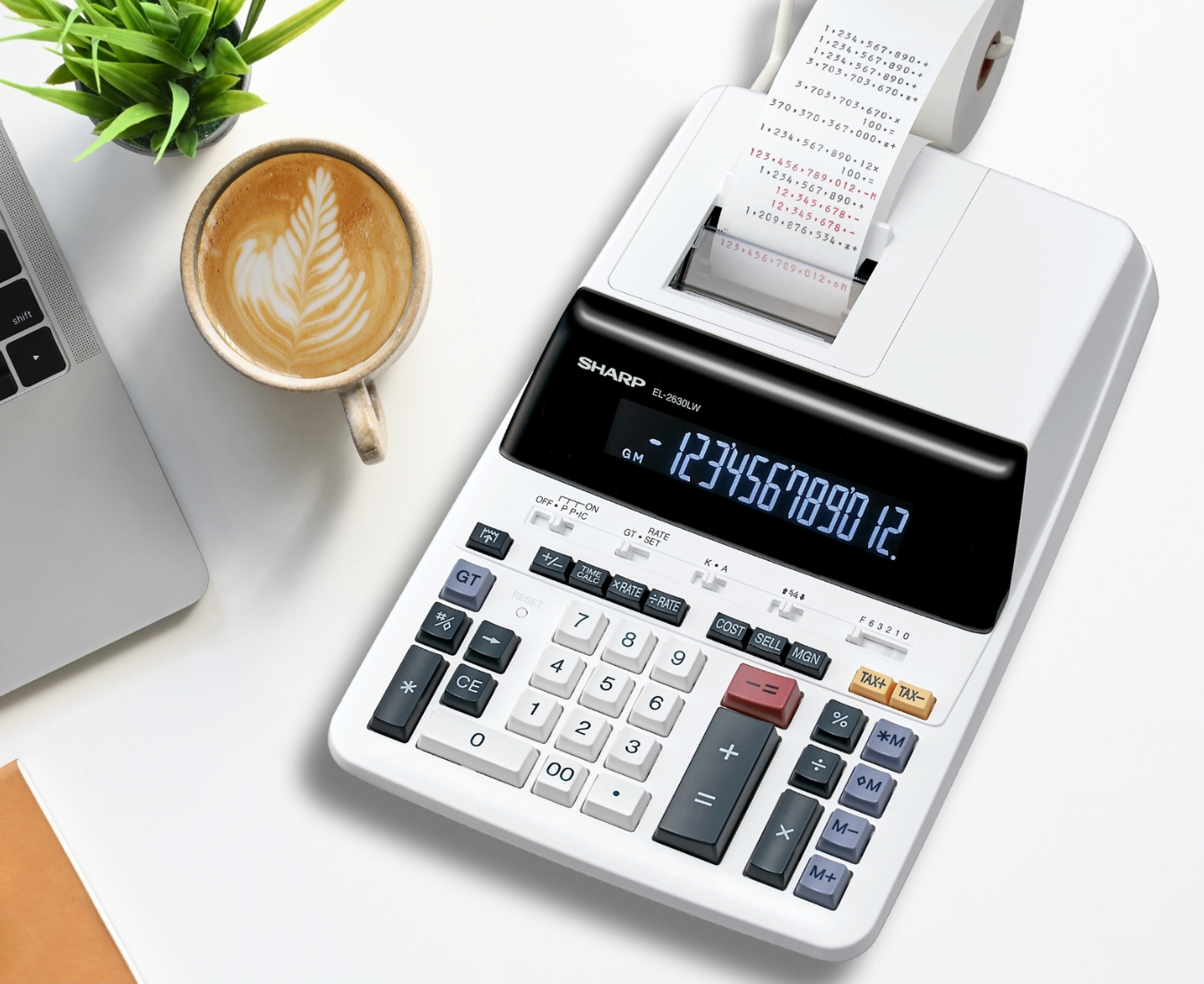 calculator top view on a desk