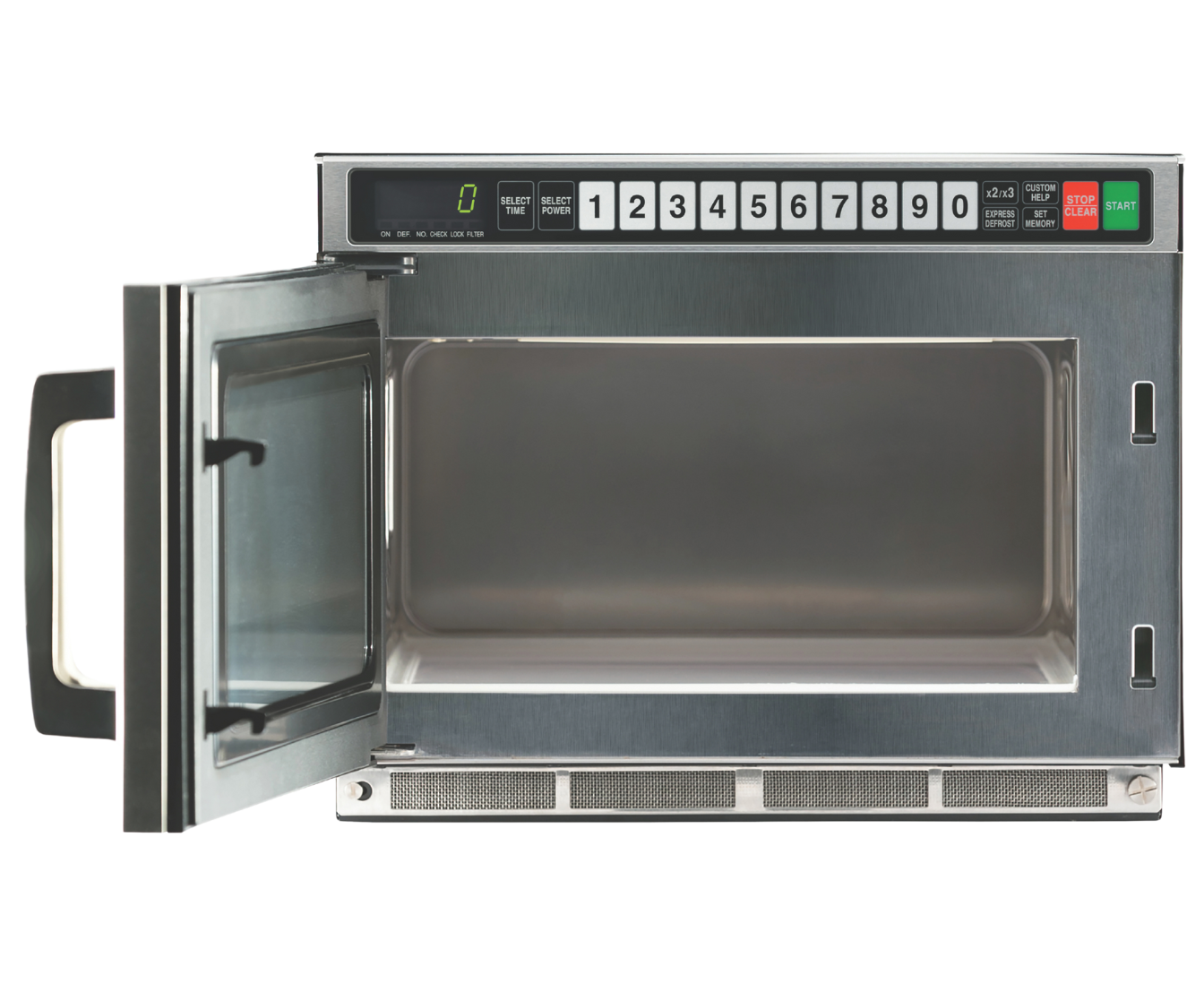 commercial microwave with door open