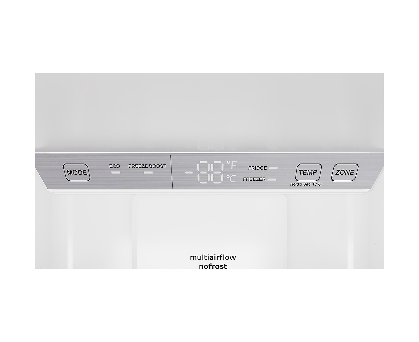 The multi air flow control panel on the SHARP 24-inch counter depth refrigerator with bottom freezer 