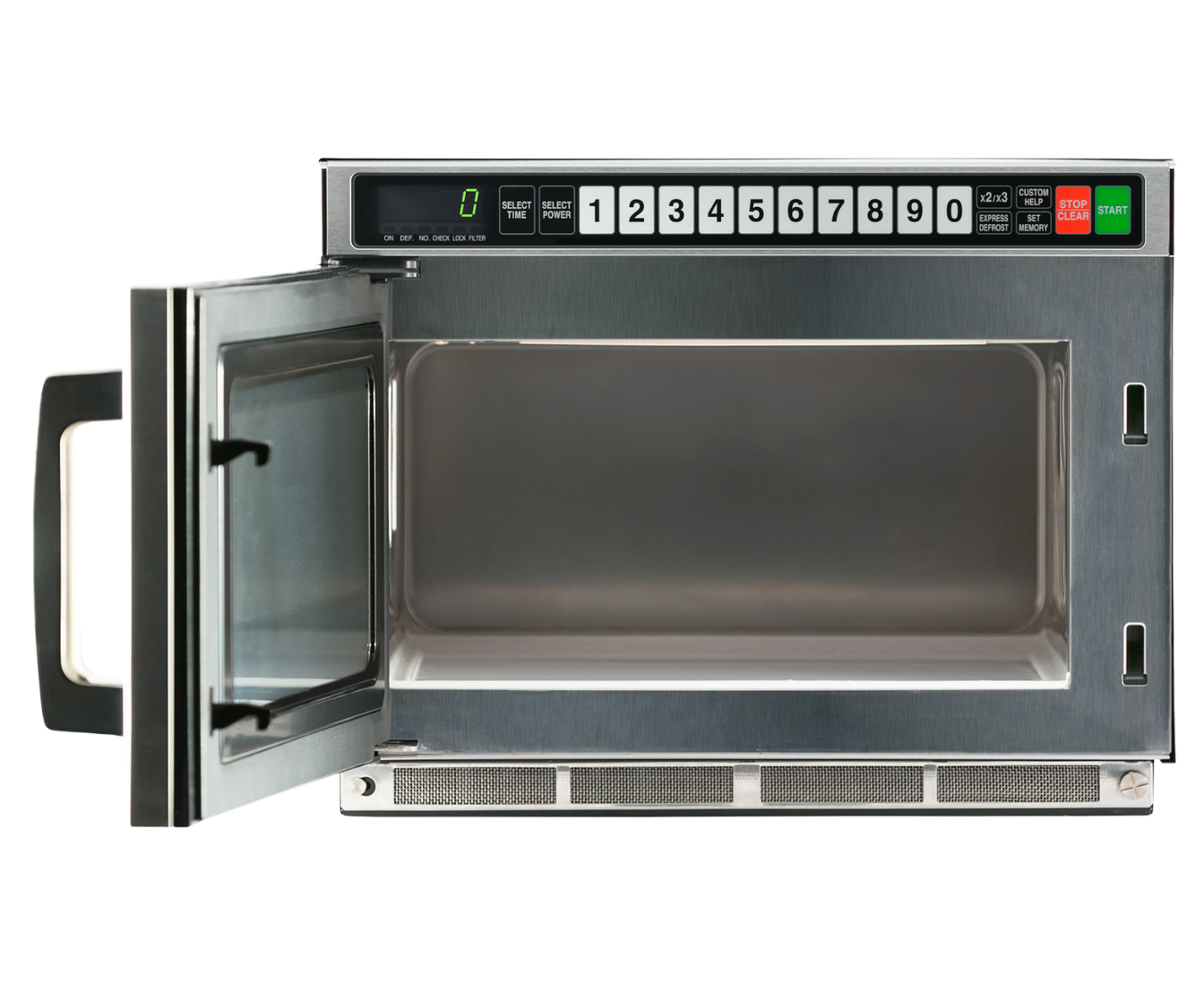 commercial microwave with door open