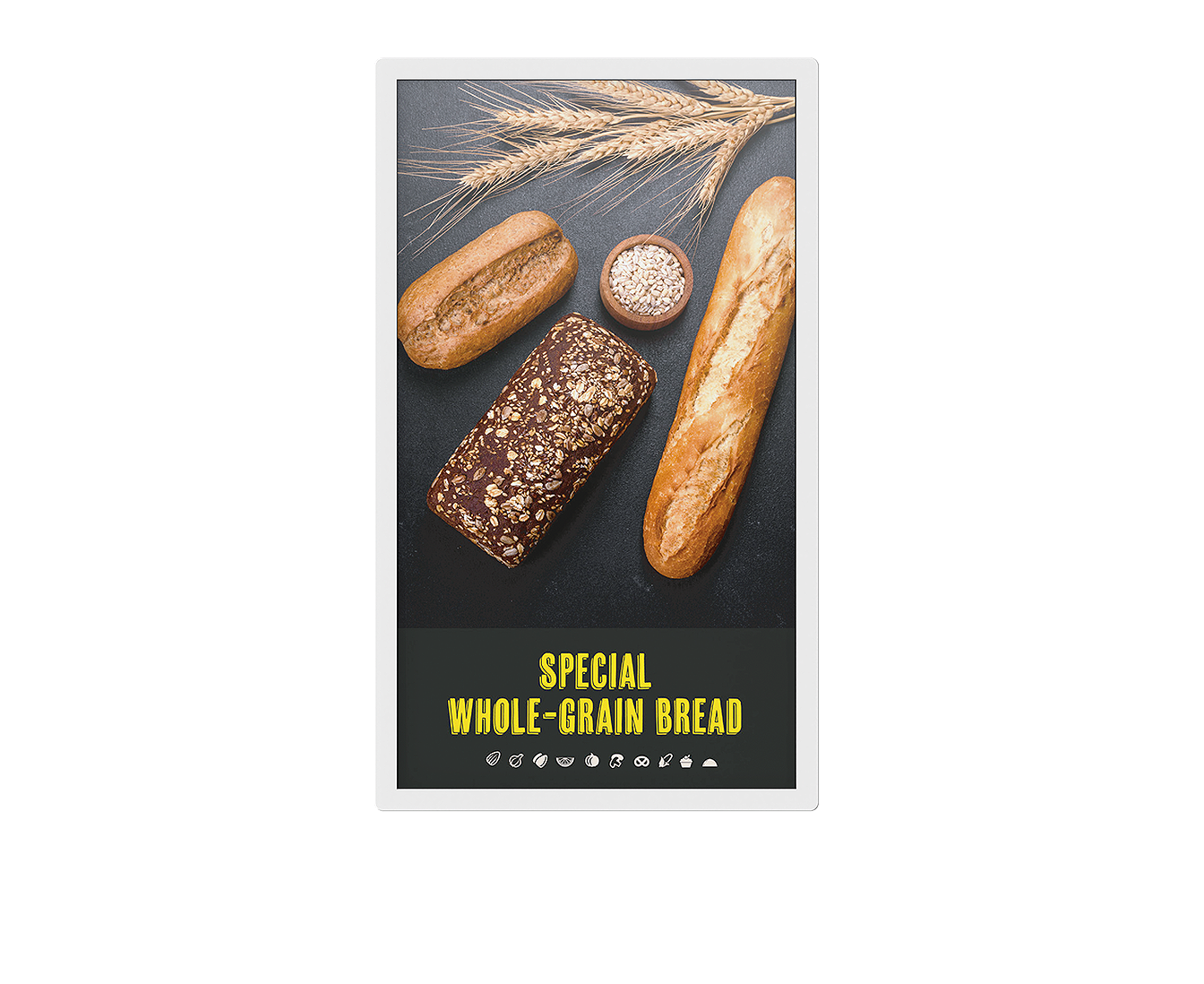 Display showing bread options on the screen