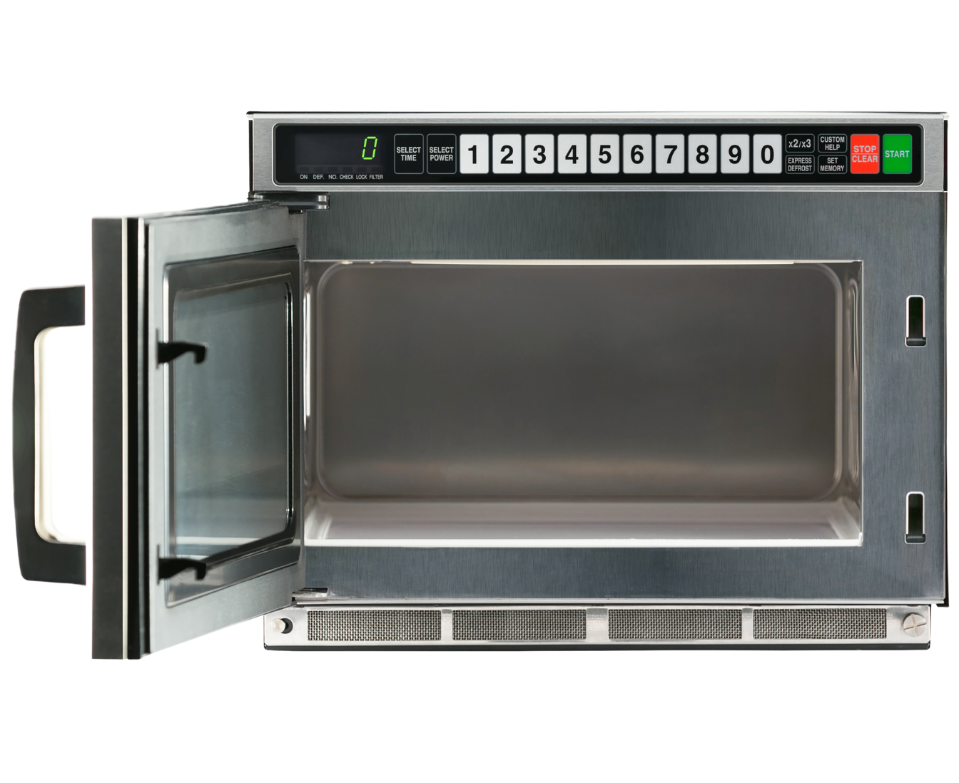 commercial microwave with door open