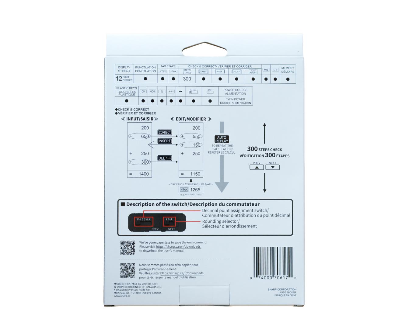 Sharp ELCC12GP Desktop Calculator 12-Digit Check & Correct